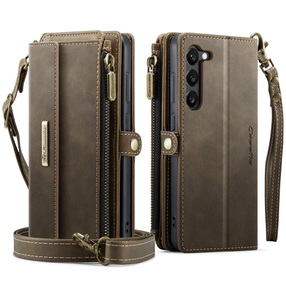 CASEME For Samsung Galaxy S23+ Case  C39 RFID Blocking Zipper Wallet Stand Leather Cover with Strap - Brown - 2