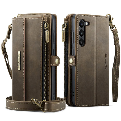 CASEME For Samsung Galaxy S23+ Case  C39 RFID Blocking Zipper Wallet Stand Leather Cover with Strap - Brown - 2