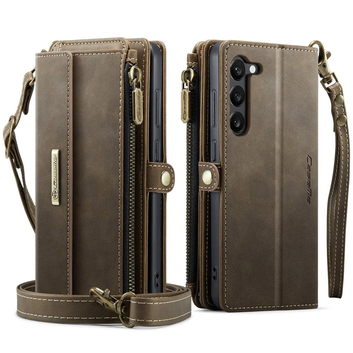 CASEME For Samsung Galaxy S23+ Case  C39 RFID Blocking Zipper Wallet Stand Leather Cover with Strap - Brown - 2