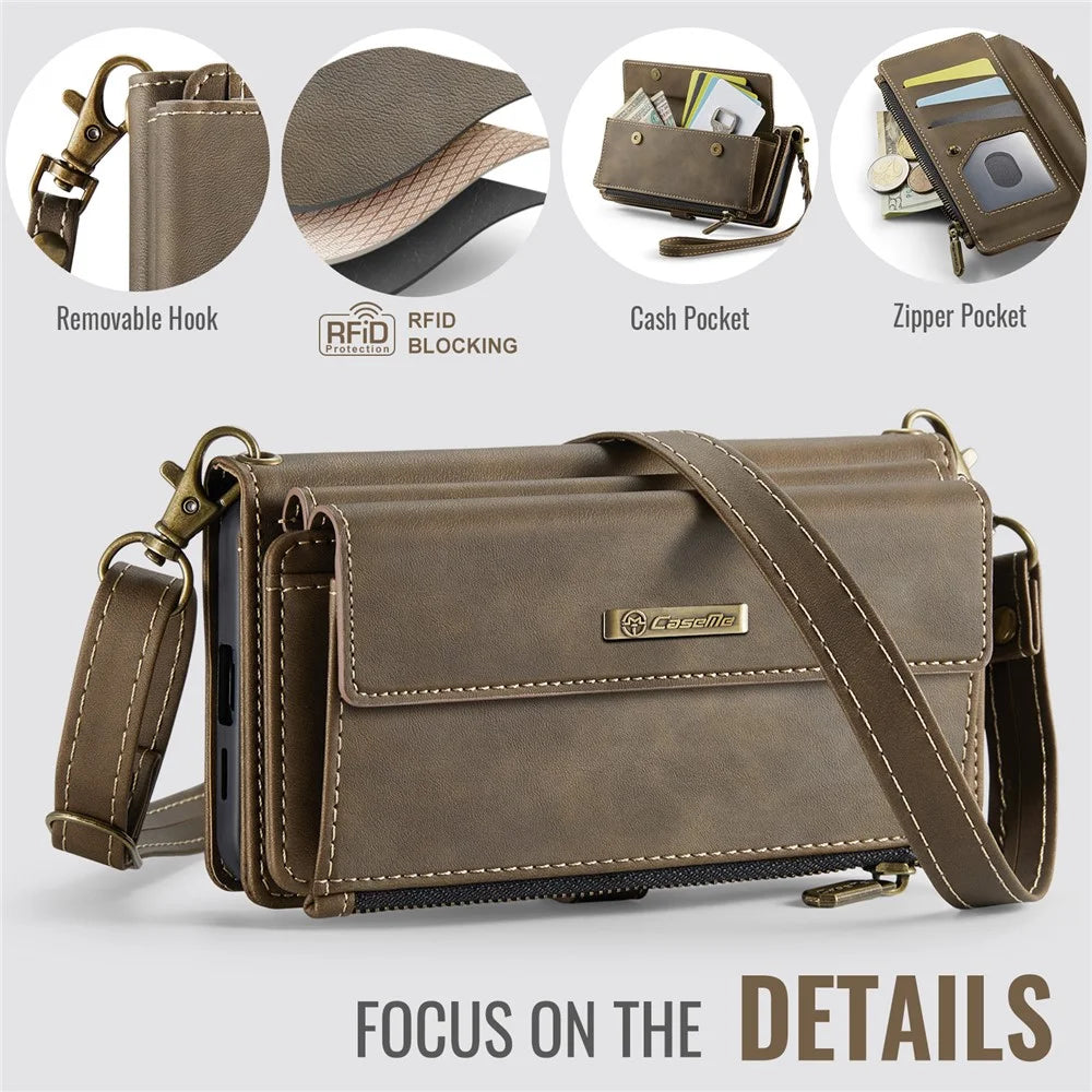 CASEME For Samsung Galaxy S23+ Case  C39 RFID Blocking Zipper Wallet Stand Leather Cover with Strap - Brown - 4