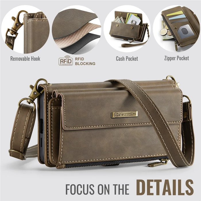 CASEME For Samsung Galaxy S23+ Case  C39 RFID Blocking Zipper Wallet Stand Leather Cover with Strap - Brown - 4