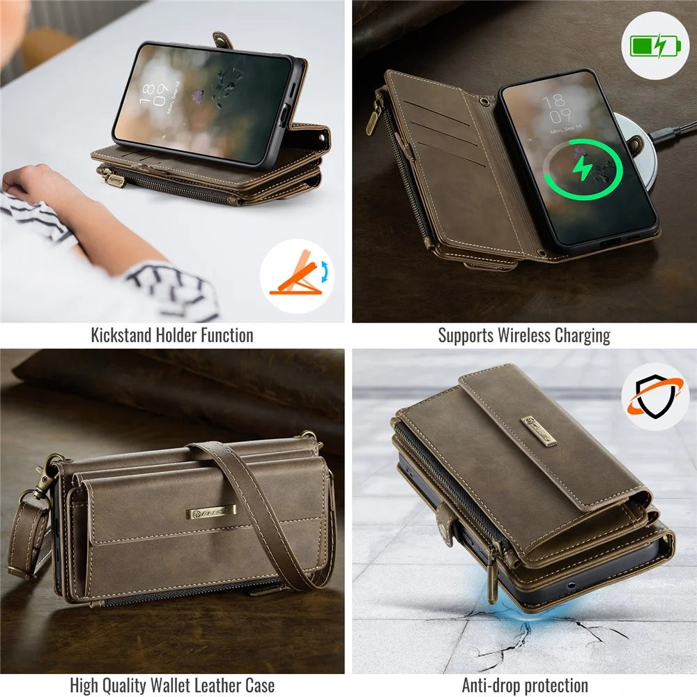 CASEME For Samsung Galaxy S23+ Case  C39 RFID Blocking Zipper Wallet Stand Leather Cover with Strap - Brown - 6