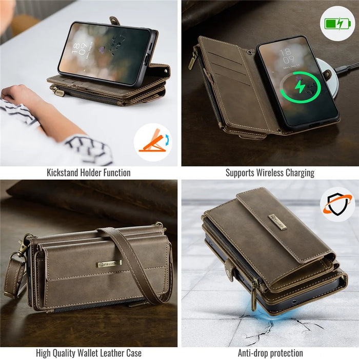 CASEME For Samsung Galaxy S23+ Case  C39 RFID Blocking Zipper Wallet Stand Leather Cover with Strap - Brown - 6