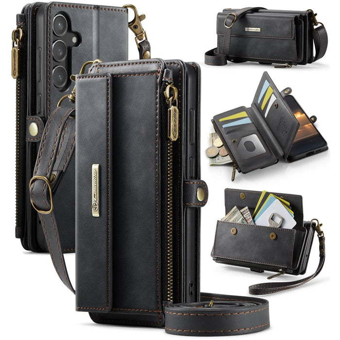 CASEME For Samsung Galaxy S23 FE Case  C39 RFID Blocking Zipper Wallet Stand Leather Cover with Strap - Black - 1