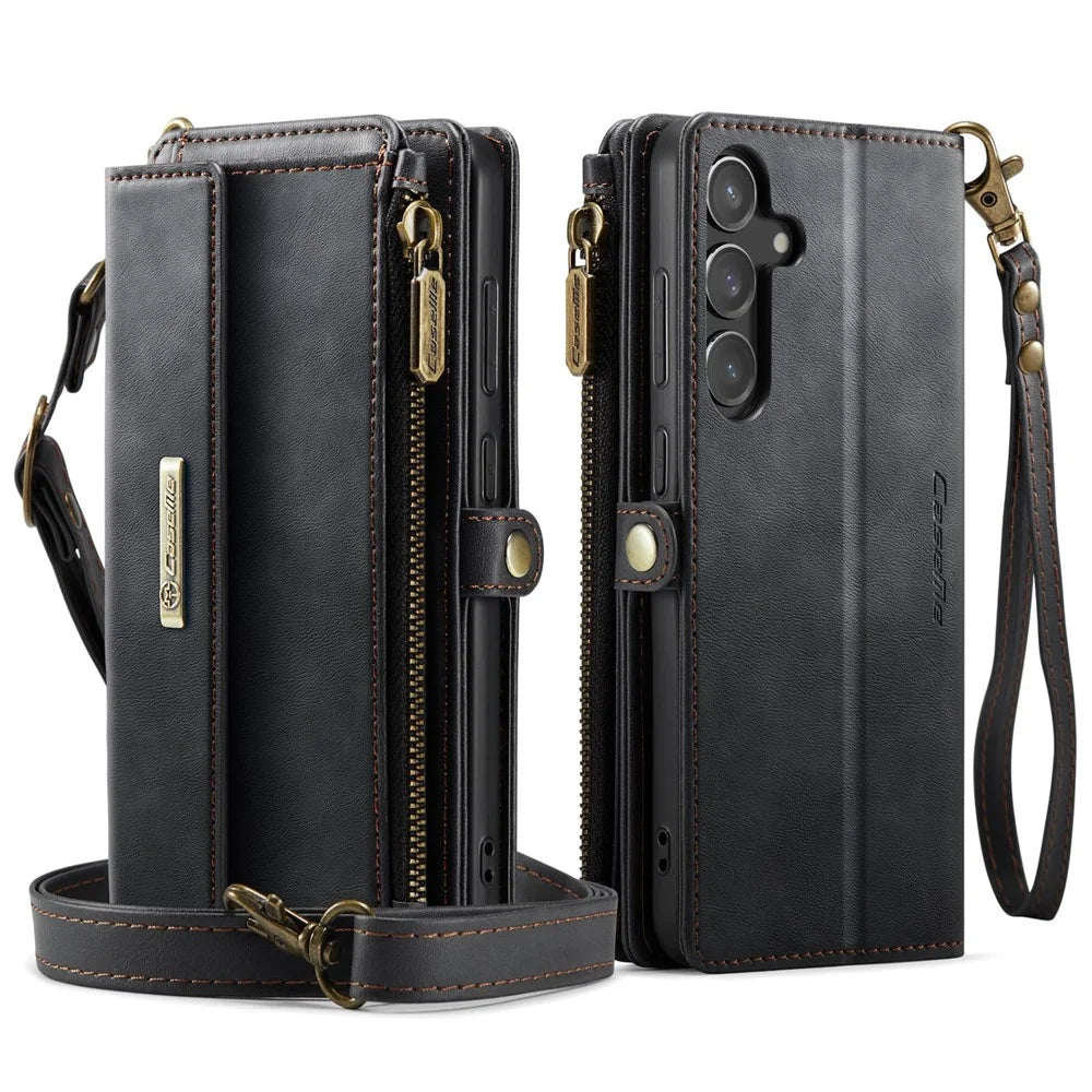 CASEME For Samsung Galaxy S23 FE Case  C39 RFID Blocking Zipper Wallet Stand Leather Cover with Strap - Black - 2