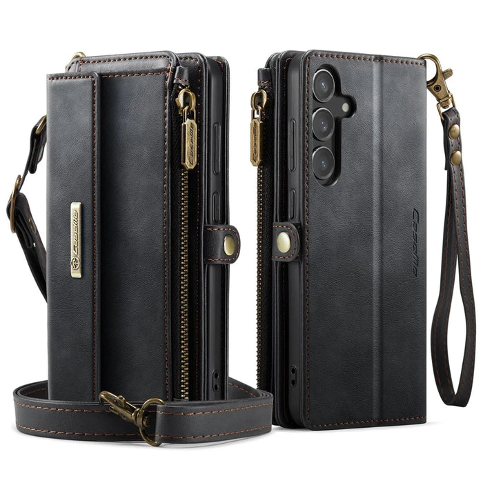 CASEME For Samsung Galaxy S23 FE Case  C39 RFID Blocking Zipper Wallet Stand Leather Cover with Strap - Black - 2