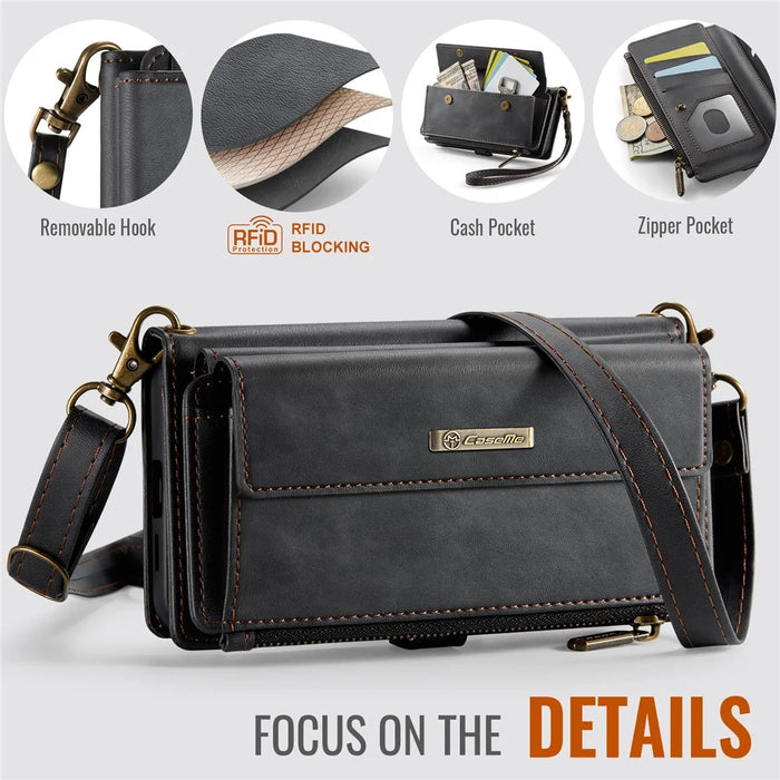 CASEME For Samsung Galaxy S23 FE Case  C39 RFID Blocking Zipper Wallet Stand Leather Cover with Strap - Black - 4