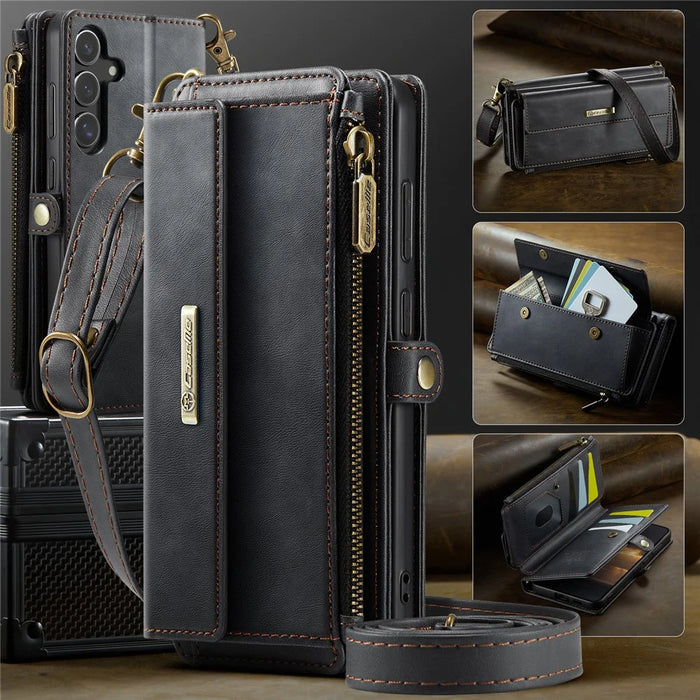 CASEME For Samsung Galaxy S23 FE Case  C39 RFID Blocking Zipper Wallet Stand Leather Cover with Strap - Black - 5