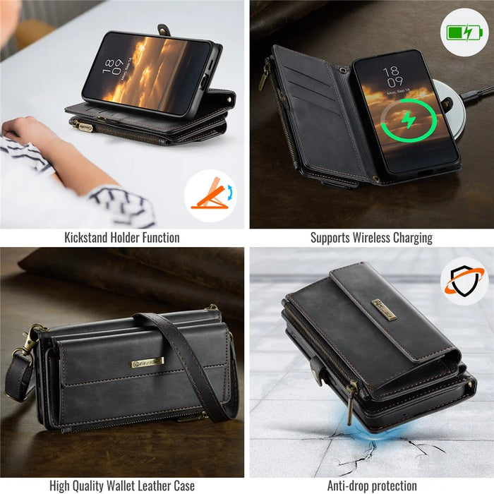 CASEME For Samsung Galaxy S23 FE Case  C39 RFID Blocking Zipper Wallet Stand Leather Cover with Strap - Black - 6