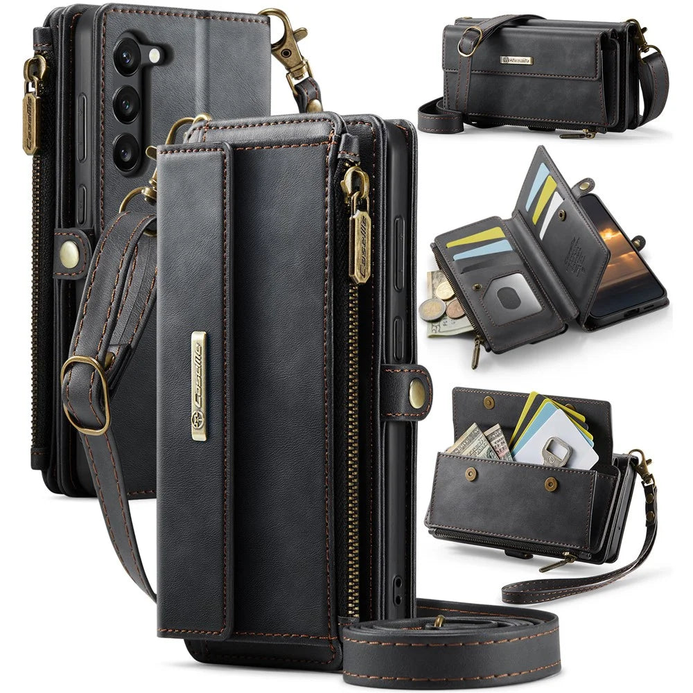 CASEME For Samsung Galaxy S23 Case  C39 RFID Blocking Zipper Wallet Stand Leather Cover with Strap - Black - 1