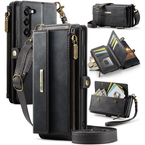 CASEME For Samsung Galaxy S23 Case  C39 RFID Blocking Zipper Wallet Stand Leather Cover with Strap - Black - 1