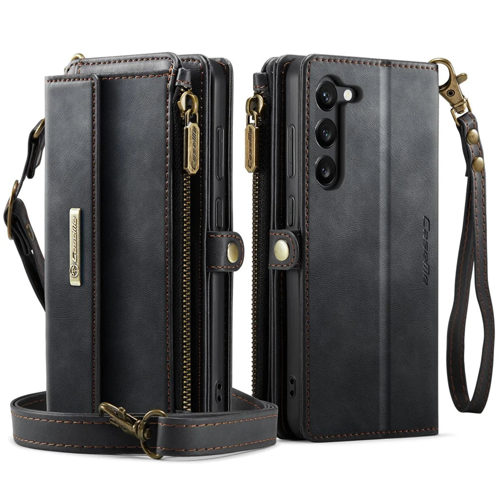 CASEME For Samsung Galaxy S23 Case  C39 RFID Blocking Zipper Wallet Stand Leather Cover with Strap - Black - 2