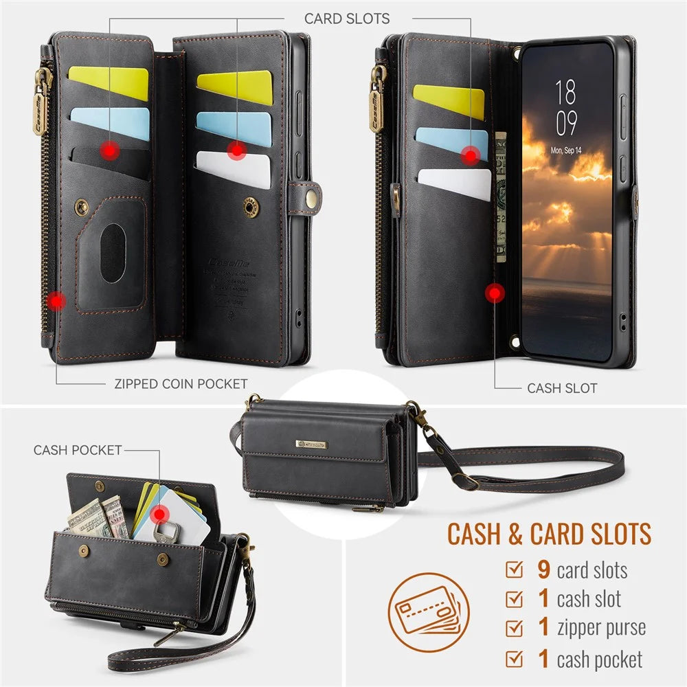 CASEME For Samsung Galaxy S23 Case  C39 RFID Blocking Zipper Wallet Stand Leather Cover with Strap - Black - 3