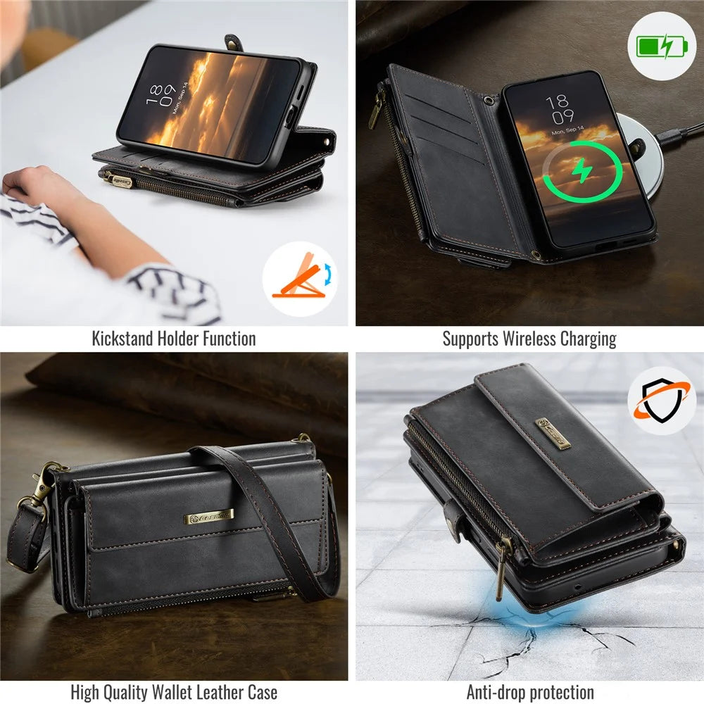 CASEME For Samsung Galaxy S23 Case  C39 RFID Blocking Zipper Wallet Stand Leather Cover with Strap - Black - 6