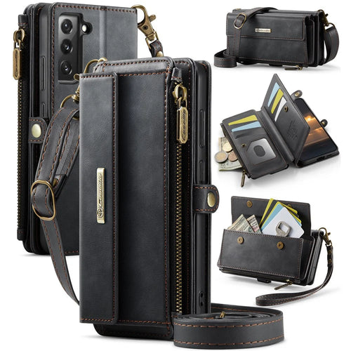 CASEME For Samsung Galaxy S22+ 5G Case  C39 RFID Blocking Zipper Wallet Stand Leather Cover with Strap - Black - 1