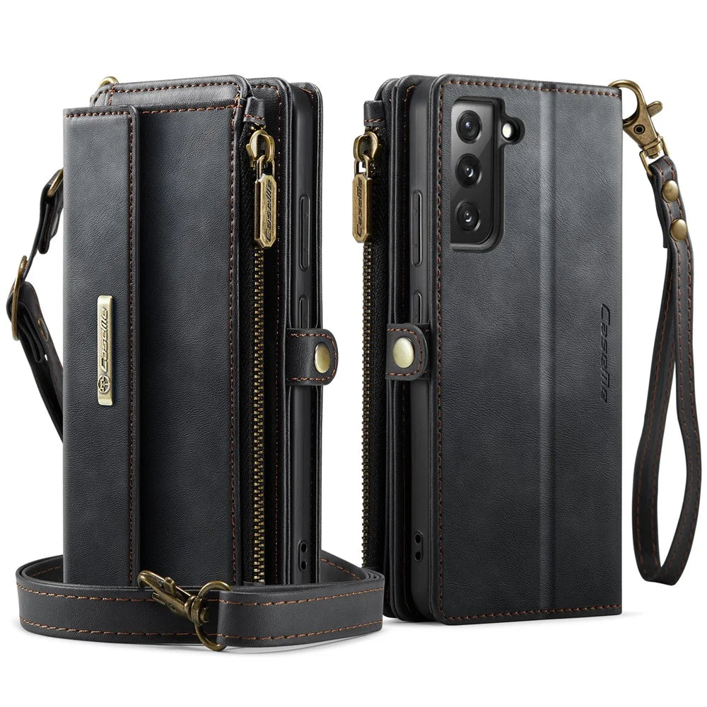 CASEME For Samsung Galaxy S22+ 5G Case  C39 RFID Blocking Zipper Wallet Stand Leather Cover with Strap - Black - 2