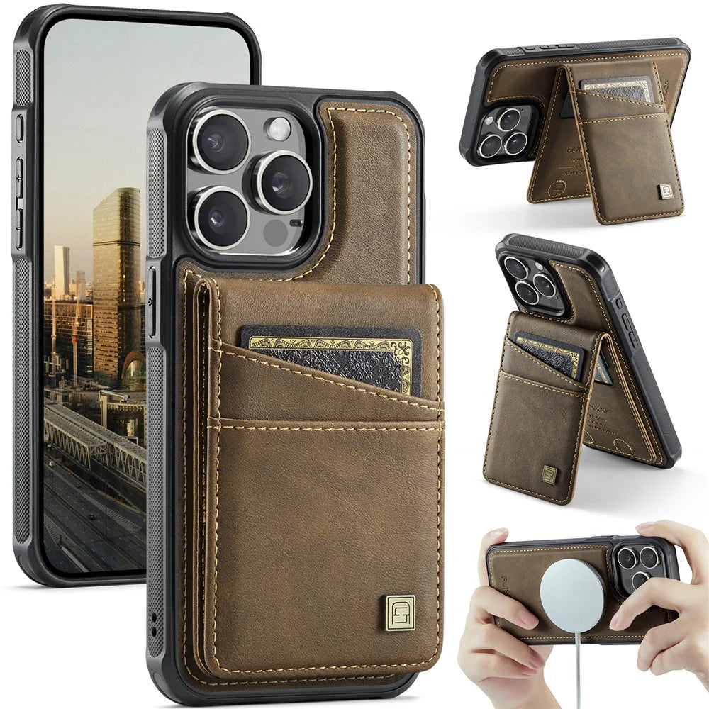 AUTSPACE For iPhone 12 Pro Max 6.7 inch Case  A12 Leather Phone Case with Detachable Card Bag - Coffee - 1