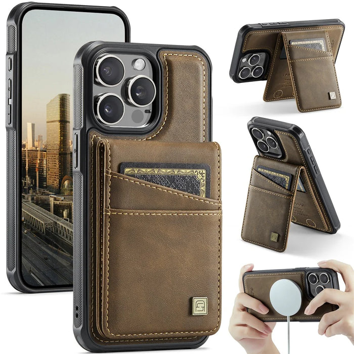 AUTSPACE For iPhone 12 Pro Max 6.7 inch Case  A12 Leather Phone Case with Detachable Card Bag - Coffee - 1