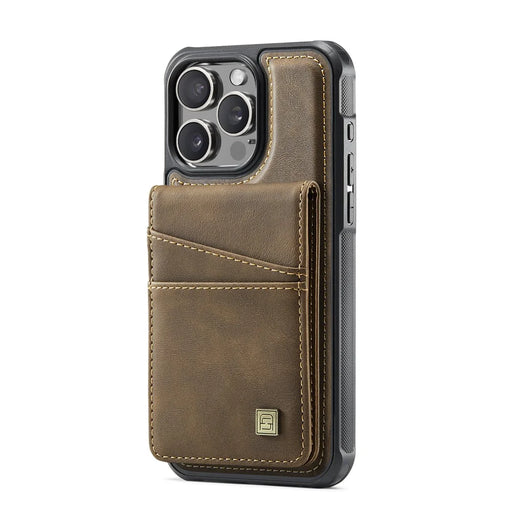 AUTSPACE For iPhone 12 Pro Max 6.7 inch Case  A12 Leather Phone Case with Detachable Card Bag - Coffee - 2