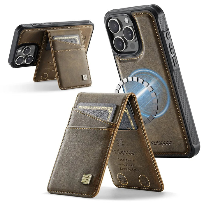 AUTSPACE For iPhone 12 Pro Max 6.7 inch Case  A12 Leather Phone Case with Detachable Card Bag - Coffee - 3
