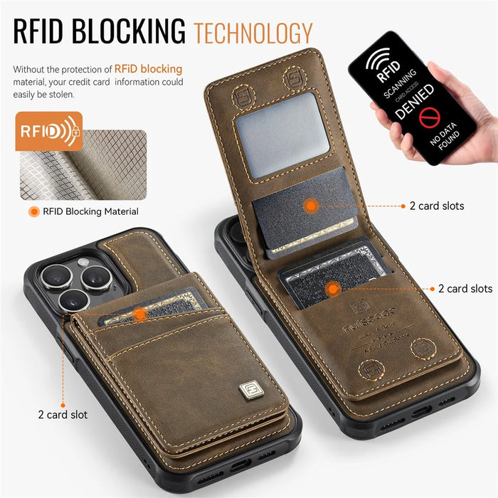 AUTSPACE For iPhone 12 Pro Max 6.7 inch Case  A12 Leather Phone Case with Detachable Card Bag - Coffee - 5