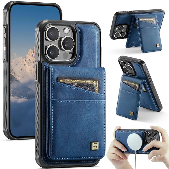 AUTSPACE For iPhone 13 Pro 6.1 inch Case  A12 Leather Phone Case with Detachable Card Bag - Blue - 1