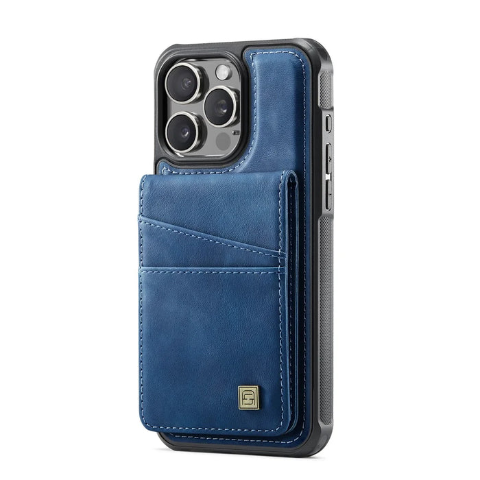 AUTSPACE For iPhone 13 Pro 6.1 inch Case  A12 Leather Phone Case with Detachable Card Bag - Blue - 2