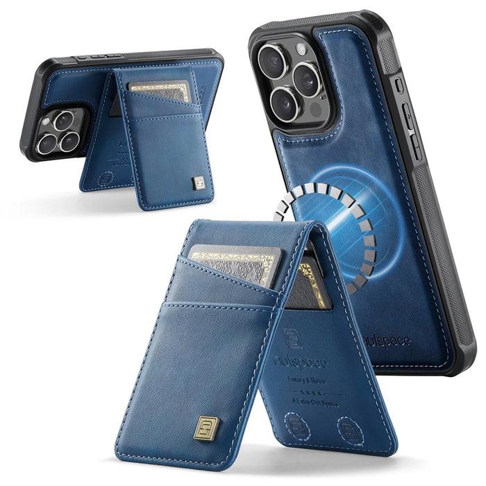 AUTSPACE For iPhone 13 Pro 6.1 inch Case  A12 Leather Phone Case with Detachable Card Bag - Blue - 3