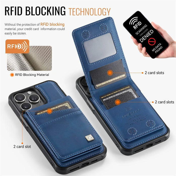 AUTSPACE For iPhone 13 Pro 6.1 inch Case  A12 Leather Phone Case with Detachable Card Bag - Blue - 5