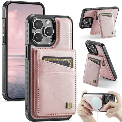 AUTSPACE For iPhone 13 Pro Max 6.7 inch Case  A12 Leather Phone Case with Detachable Card Bag - Rose Gold - 1