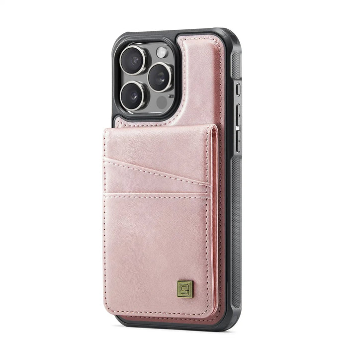 AUTSPACE For iPhone 13 Pro Max 6.7 inch Case  A12 Leather Phone Case with Detachable Card Bag - Rose Gold - 2