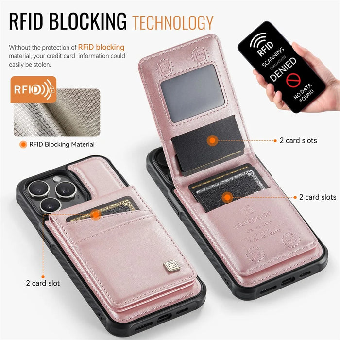 AUTSPACE For iPhone 13 Pro Max 6.7 inch Case  A12 Leather Phone Case with Detachable Card Bag - Rose Gold - 5