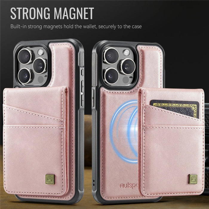 AUTSPACE For iPhone 13 Pro Max 6.7 inch Case  A12 Leather Phone Case with Detachable Card Bag - Rose Gold - 7