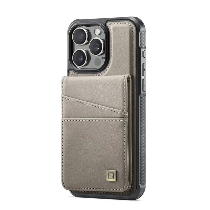 AUTSPACE For iPhone 14 Pro Case  A12 Leather Phone Case with Detachable Card Bag - Grey - 2