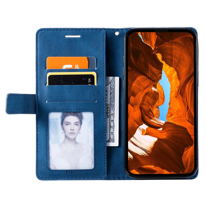For Samsung Galaxy A26 5G Case Imprinted Lines PU Leather Splicing Wallet Phone Cover - Blue - 2