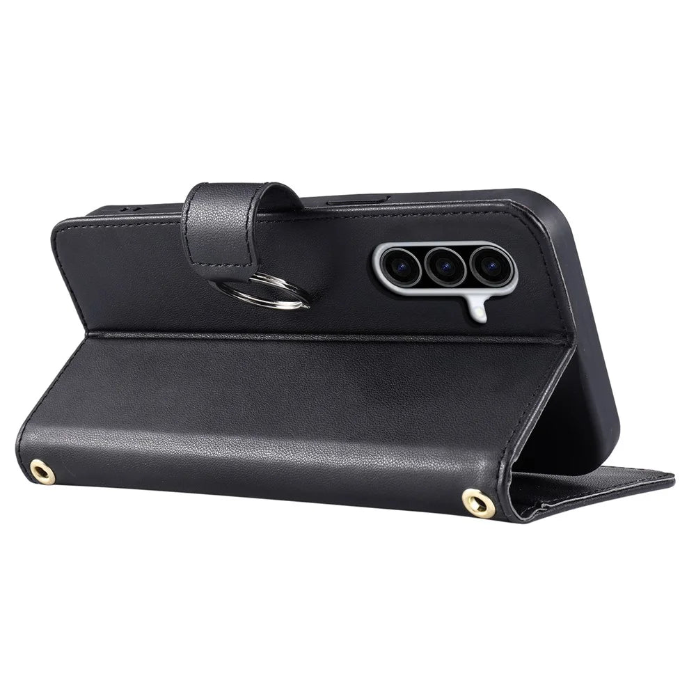 For Samsung Galaxy A36 5G Crossbody Leather Case Ring Buckle Wallet Stand Rhombus Mobile Cover - Black - 4