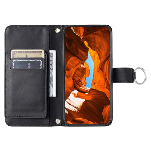 For Google Pixel 9a Crossbody Leather Case Ring Buckle Wallet Stand Rhombus Mobile Cover - Black - 2
