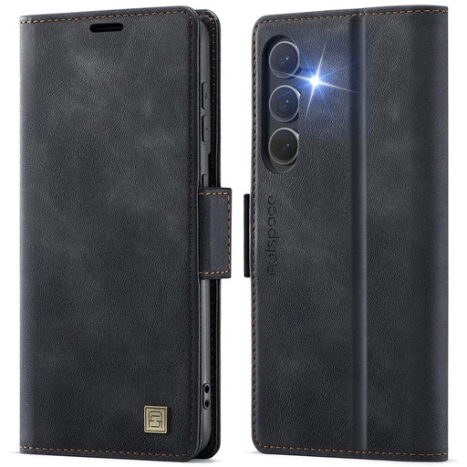 AUTSPACE For Samsung Galaxy S24 Case  A11 RFID Blocking Retro Leather Cell Phone Wallet Cover - Black - 1