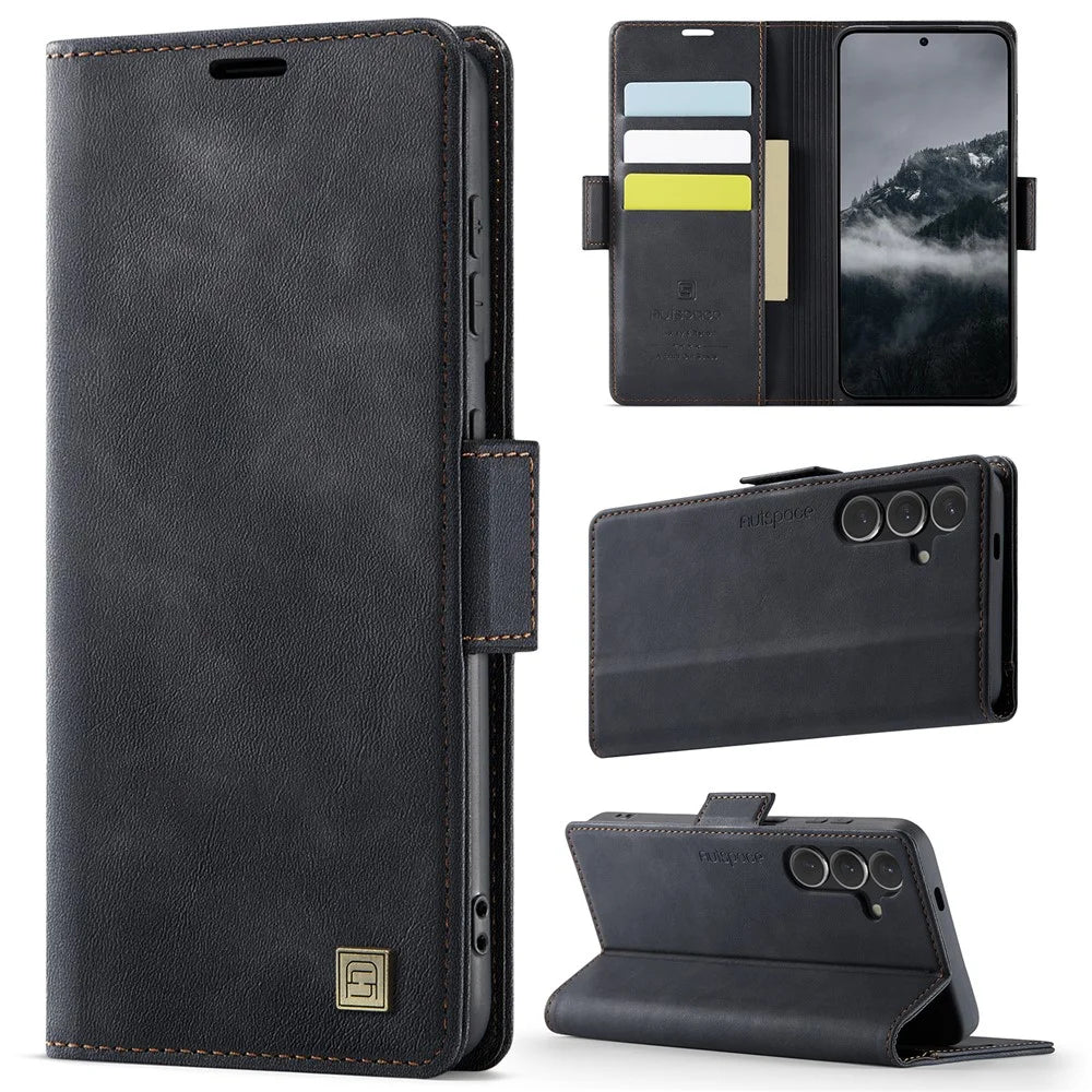 AUTSPACE For Samsung Galaxy S24 Case  A11 RFID Blocking Retro Leather Cell Phone Wallet Cover - Black - 2