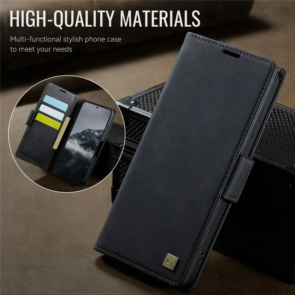 AUTSPACE For Samsung Galaxy S24 Case  A11 RFID Blocking Retro Leather Cell Phone Wallet Cover - Black - 4