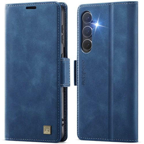 AUTSPACE For Samsung Galaxy S24+ Case  A11 RFID Blocking Retro Leather Cell Phone Wallet Cover - Blue - 1
