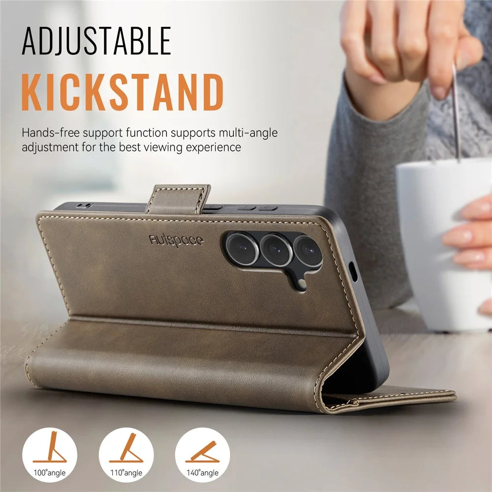 AUTSPACE For Samsung Galaxy S23 FE Case  A11 RFID Blocking Retro Leather Cell Phone Wallet Cover - Brown - 3