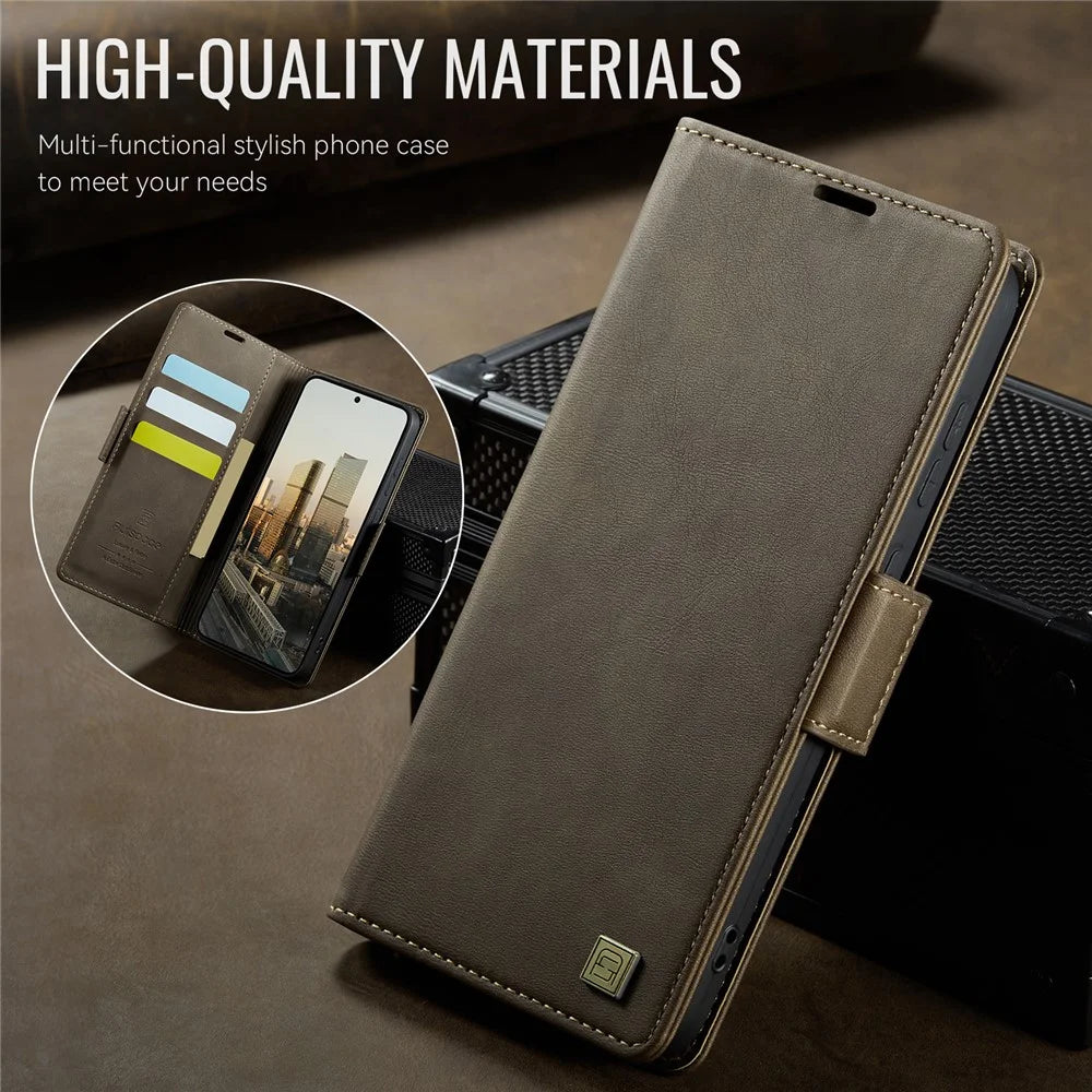 AUTSPACE For Samsung Galaxy S23 FE Case  A11 RFID Blocking Retro Leather Cell Phone Wallet Cover - Brown - 4