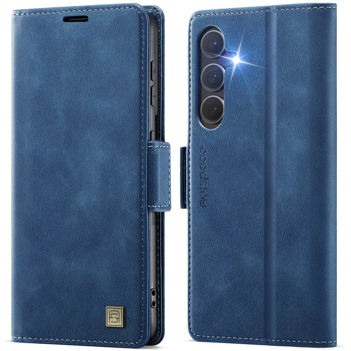 AUTSPACE For Samsung Galaxy S25+ Case  A11 RFID Blocking Retro Leather Cell Phone Wallet Cover - Blue - 1