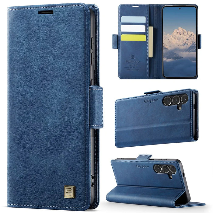 AUTSPACE For Samsung Galaxy S25+ Case  A11 RFID Blocking Retro Leather Cell Phone Wallet Cover - Blue - 2