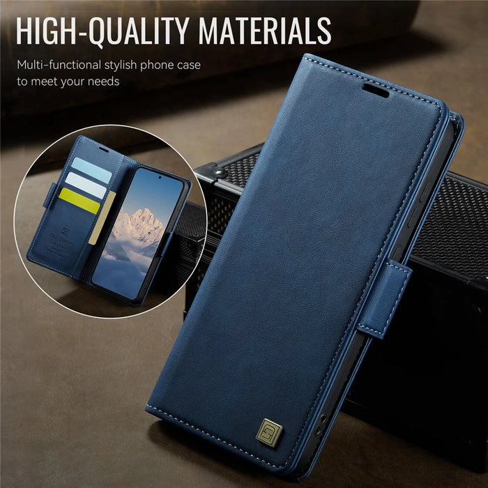 AUTSPACE For Samsung Galaxy S25+ Case  A11 RFID Blocking Retro Leather Cell Phone Wallet Cover - Blue - 4