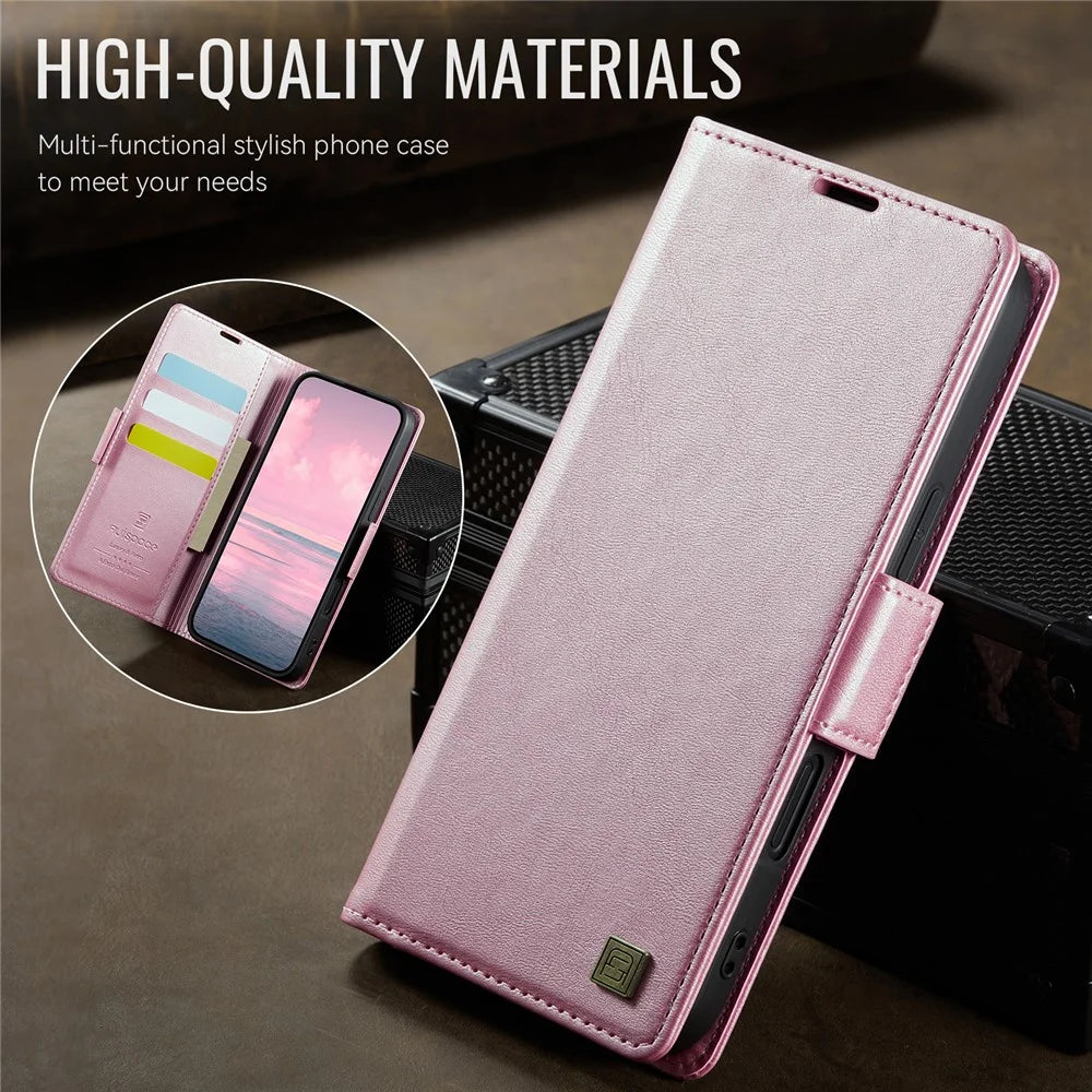 AUTSPACE For iPhone 16 Plus Case  A11 RFID Blocking Retro Leather Cell Phone Wallet Cover - Pink - 4
