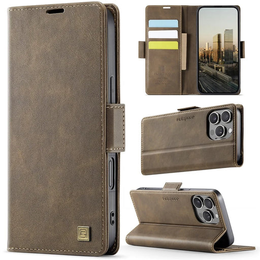 AUTSPACE For iPhone 16 Pro Max Case  A11 RFID Blocking Retro Leather Cell Phone Wallet Cover - Brown - 2
