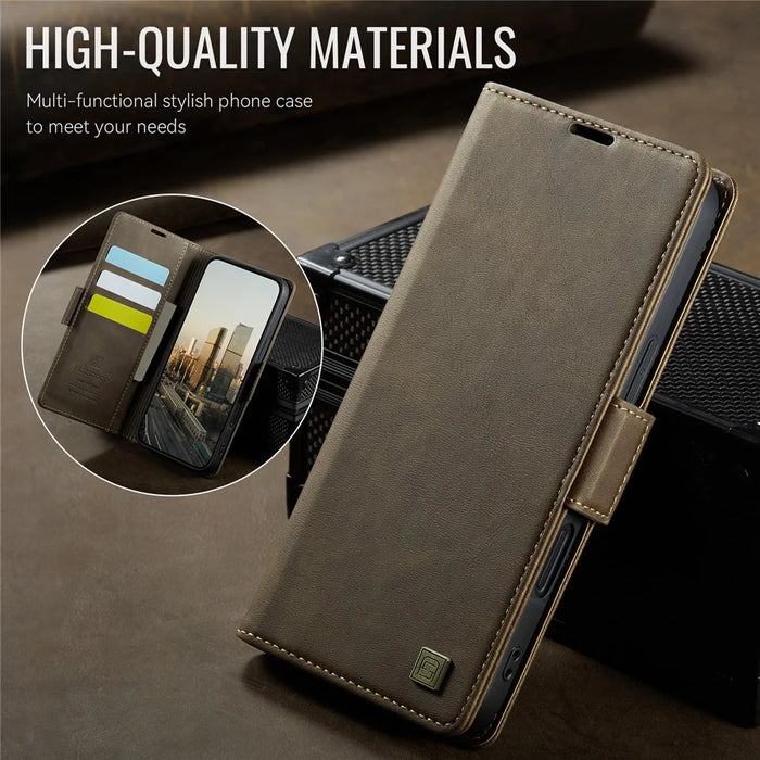 AUTSPACE For iPhone 16 Pro Max Case  A11 RFID Blocking Retro Leather Cell Phone Wallet Cover - Brown - 4