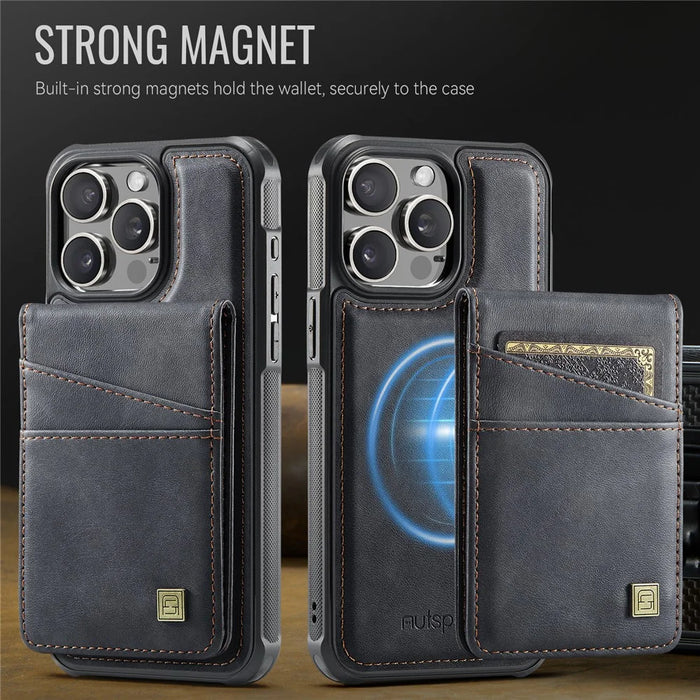AUTSPACE For iPhone 14 Pro Max Case  A12 Leather Phone Case with Detachable Card Bag - Black - 7